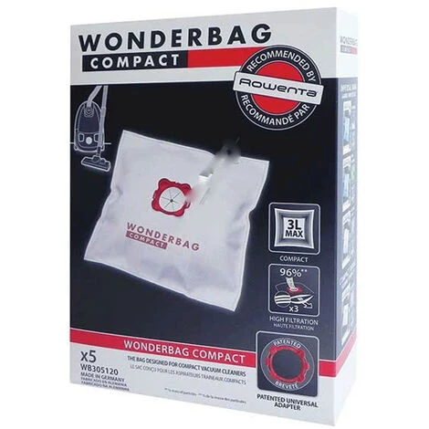 Sacs Wonderbag Compact (x5) (WB305140) Aspirateur MOULINEX, ROWENTA, TEFAL 3 Sacs Wonderbag Compact (x5) (WB305140) Aspirateur MOULINEX, ROWENTA, TEFAL